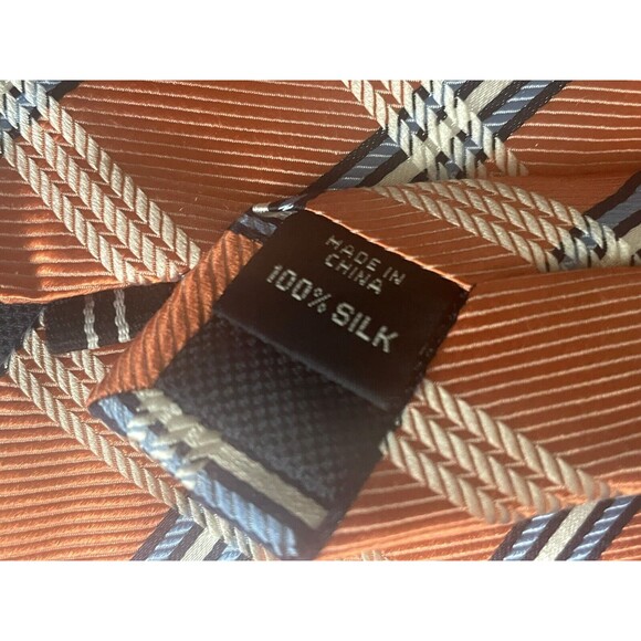 Nautica Silk Repp Tie Plaid Striped Orange Preppy Modern Career Wedding  3.25 - Picture 6 of 8
